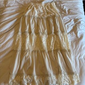 Cream tiered maxi skirt with lace detail